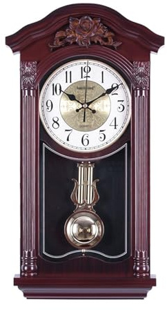 KVTUYC Reloj de Pared con péndulo y campanadas, Relojes de Pared Europeos Vintage con péndulo oscilante, Funcionamiento silencioso a Pilas, Ideal para salón, repisa de Chimenea y estanterías.(Red)