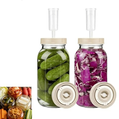 Mujiluxe Fermenteringsglas, Kimchi-behållare, 2-pack jäsningsglas (2L) med jäsningslock och datumvisare, För surkål, Kimchi, inlagda gurkor och surdegsstarter