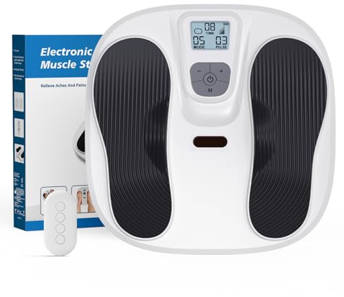 EMS-Fussmassagegerät, Elektrischer Fußmassagegerät für Fußschmerzlinderung, Foot Massager Lindert Neuropathie & Beinschmerzen, Durchblutungs-Stimulator mit LCD-Anzeige als Geschenk Geeignet (weiß)