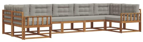 vidaXL Outdoor-Sofagarnitur mit Kissen 7 pcs Natürlich und Hellgrau, Modernes Outdoor-Sofa-Set, stylische Gartenmöbel, Lounge-Sitzgruppe für Garten und Poolbereich zum Entspannen
