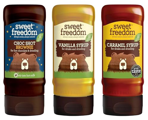 Sweet Freedom Coffeehouse Syrup Bundle (Pack of 3) | Caramel, Vanilla & Brownie, Refined Sugar Free, Vegan, for Coffee, Baking and Pancakes, Only 13 Calories per Teaspoon