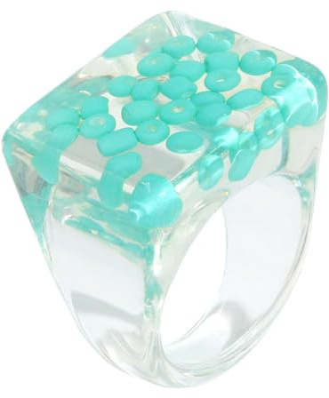 SWETRACE Kreativer Harzring 1 Stück Breiter Damen Fingerring Schmuck | Kunststoff und Kunstharz, Breit Gestaltet, Blau, Modeaccessoire für Frauen, Tägliche Dekoration