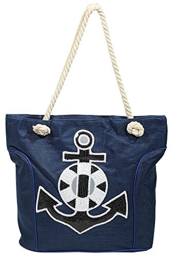 Damen Shopper / Strandtasche Anker Motiv Elegant Groß Geräumig Textilstoff 43x35x20 cm - 3600002-003