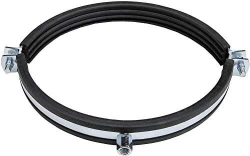 rohrfix-24 Lüftungsrohrschelle mit Gummieinlage (450 mm) - Stahl verzinkt - mit Gummieinlage - Anschlussmutter M8/10 - schwarz - Silbrig-metallisch