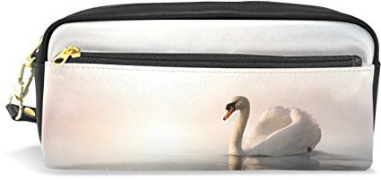 Eslifey White Swan On The Lake Portable Pouch PU Leather School Pen Case Stationary Pen Case Stationary Pen Bag for Kids Children Waterproof Cosmetic Bag Makeup Beauty Case