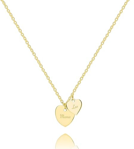 VALENCIA Halskette Herz Anhänger mit Gravur | Mutter Kind Kette | Mit Namen | Persönliche Geschenke | Personalisierter Schmuck | 316 L Edelstahl | Silber Gold Roségold | Muttertag Geburtstag Jahrestag
