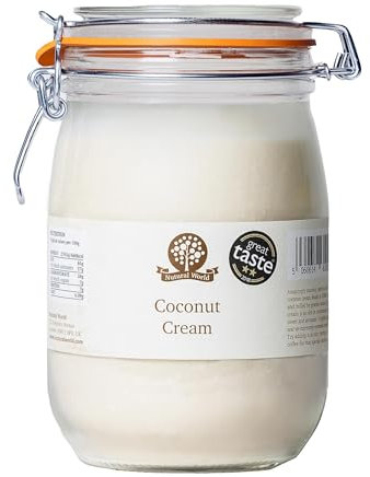 Nutural World - Kokosnusscreme, Kokosnusssahne 100% pur (1kg netto) im Einmachglas - Vegan, ohne Zusatz von Salz, Zucker oder Palmöl - ein Preisgekröntes Produkt