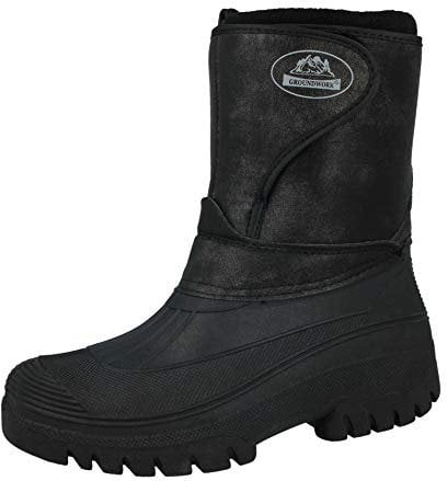 New Ladies Horse Riding Yard Showerproof Stable Walking RAIN Snow Winter SKI Warm Farm Mucker Boots (9 UK, Black Leather Pu)
