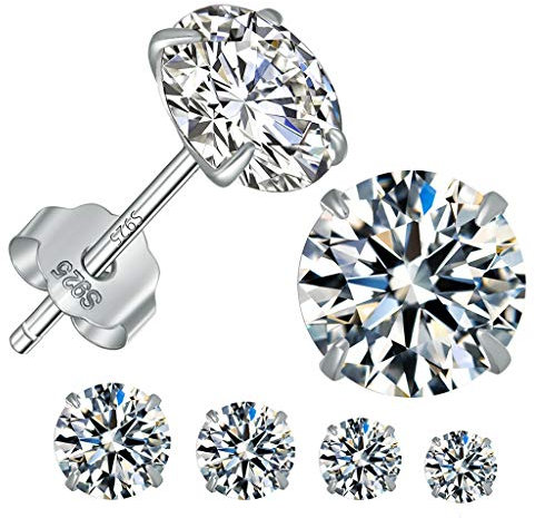 Silber Ohrstecker für Frauen, 4 Paar 925 Sterling Silber Ohrstecker Set, hypoallergen kleine Schlafknorpel Studs, AAAAA Clean Cubic Zirkonia Ohrstecker (4/5/6/7mm)