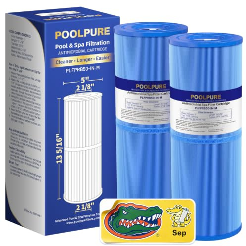 POOLPURE für antimikrobielle Spa-Filter Pleatco PRB50-IN-M, Unicel C-4950RA, Guardian 413-212-02, Filbur FC-2390M, 17-2380, Whirlpool J200 Serie Filter, 373045, 5X13 Whirlpool-Filter, 2 Stück