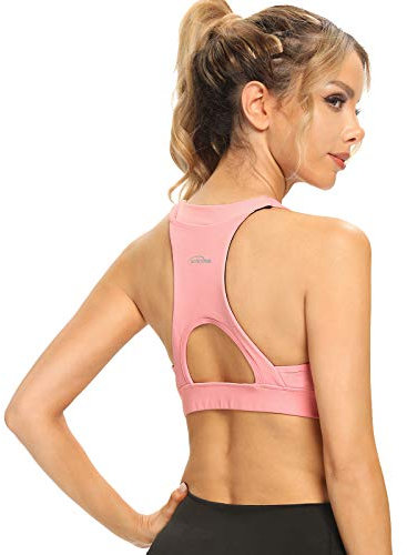 Ultrafun Damen Sport-BH, leicht, drahtlos, gepolstert, mit Handytasche, für Tennis, Workout, Fitnessstudio, rose, X-Large