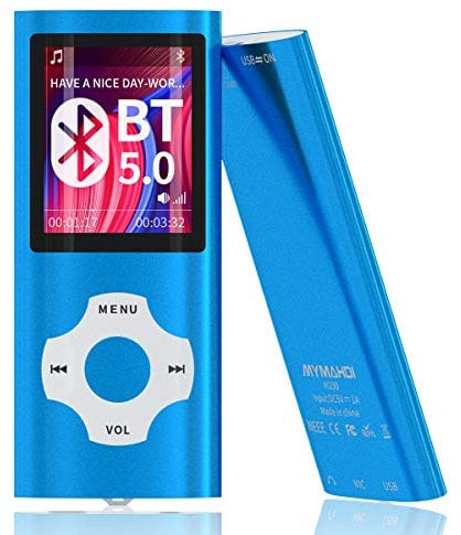 MYMAHDI Lettore MP3 / MP4 Bluetooth 5.0 da 32 GB, schermo LCD da 1,8 pollici, supporto fino a 128 GB, video/registrazione/radio FM/e-book/visualizzatore di foto Blu scuro