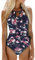 CUPSHE Damen Badeanzug High Neck Bauchweg Blumenmuster Cut Out Einteilige Bademode Swimsuit Schwarz/Blumen M