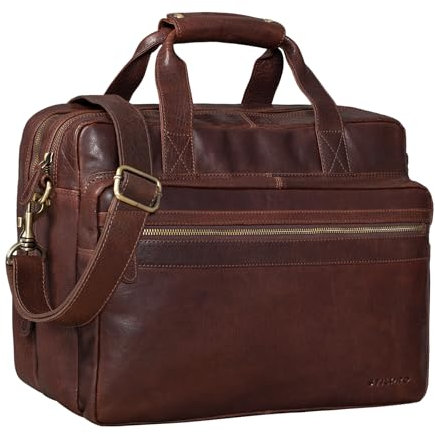STILORD 'Adventure' Sac de Professeur d'enseignant Vintage Sac d'Ecole Porte-Documents d'affaires Hommes Femmes épaule 14 Pouces Portable en Cuir, Couleur:maraska - Marron foncé