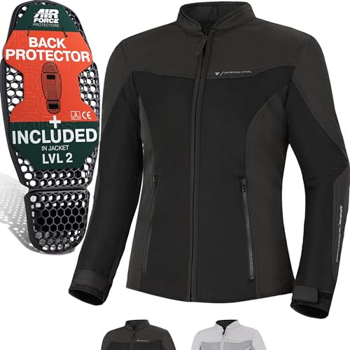 SHIMA OpenAir Motorrad Jacke Damen mit Protektoren AirForce Rückenprotektor Motorradjacke Sommer Mesh Belüftet Textiljacke Schutzjacken Protektorenjacke Luftige (Frauen, Schwarz, XS)