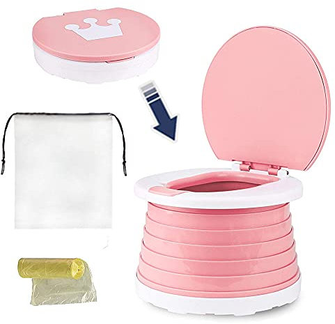 Faltbare Toilette für Kinder, tragbarer Toilettensitz, faltbar, für Kinder, Reisetöpfchen für den Innen- und Außenbereich, für Babys, mit Tasche (Rosa)