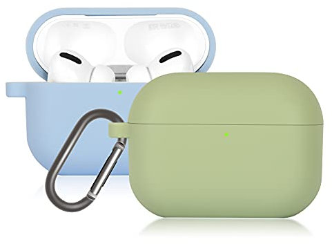 2 Pezzi MARICATO Custodia Protettiva Compatibile con AirPods Pro, Case Cover in Silicone per Airpods PRO 2019, LED Frontale Visibile, Matcha Green/Light Blue