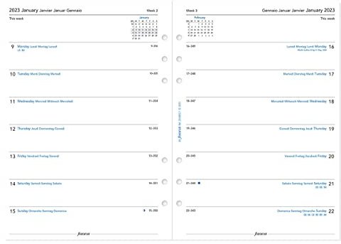 Filofax A5 Woche pro Seite, 4 Sprachen, 2023, weiß