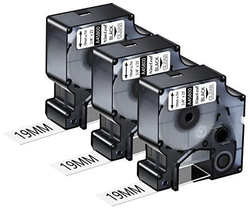 NineLeaf 3 x Kompatibel für Dymo D1 45800 S0720820 A45800 Schriftband 19mm 3/4'' Schwarz auf Transparent Etikettenband für LabelManager 300 350 350D 360D 400 420P 450 450D 500TS Beschriftungsgerät