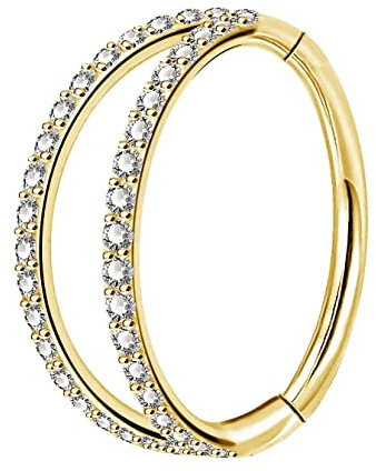 OUFER Body Piercing Helix Earrings Hoop Double Line Clear CZ Paved Septum Ring Cartilage Earrings 16G 316L Stainless Steel Daith Earring Helix Piercing Jewellery