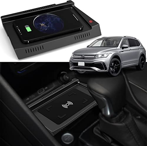 Kabelloses Ladegerät Auto für VW Tiguan 2022 2021 2020 2019 2018, 15W Qi Schnellladendes Handy-Ladegerät Center Console-Zubehörfeld mit QC 3.0-USB-Anschluss für iPhone 12/13 Galaxy S22/S21