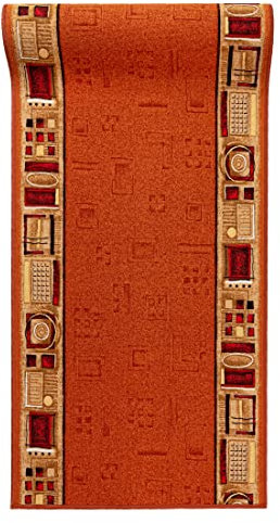 Mazovia rutschfest Teppich Läufer Flur - Modern Muster Teppichläufer - Kurzflor Flurläufer für Vorzimmer, Schlafzimmer - ÖKO-TEX Zertifiziert - Meterware Terracotta Rost - 120x575cm