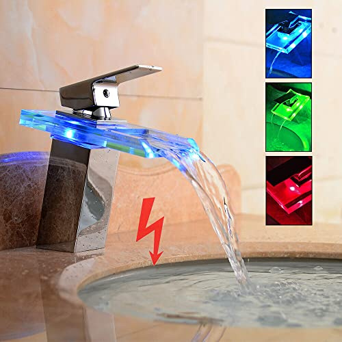 Robinets de Lavabo d'éclairage à LED à 3 couleurs changeantes Changement De Température bleu vert et rouge pour Salle de Bain et Cuisine