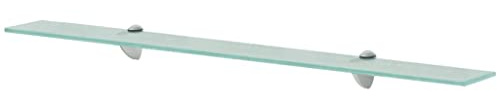 WIFESE Schwebendes Glasregal 90x20x0,8 cm Bad Regal Schwebend Regal Glas Schwebend für Wohnzimmer Badezimmer Ablagen Wandregal Glas Transparent Gehärtetes Sicherheitsglas Glasplatte Tisch