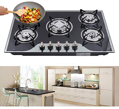 30.3 LPG/NG Gas Cooktop|Gas Cookers Built-in 5 Burners Stove Hob Cooktop Tempered 8mm Toughened Glass|NG gas 5 Burner Gas Hobs