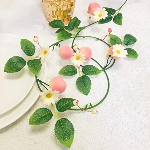 Riaxuebiy 2 Pack Artificial Peach Pink Berry Vine Garland,Hanging Fruit Peach Flowers Plants Wreath for Wedding Home Garden Office Hotel Party Craft Art Pink Decoration (Peach Pink Berry)