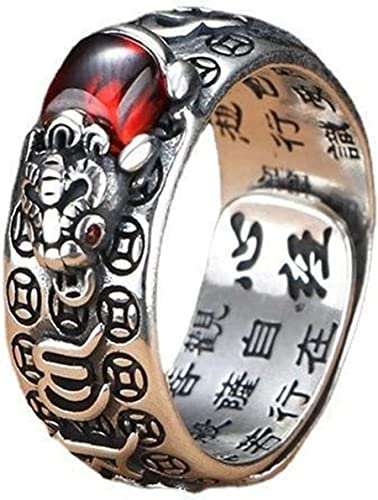 VIKIMO Feng Shui PiXiu Mantra Ring, buddhistisches Herz, Sutra-Ring, 99 Silber, buddhistisch, Glück, Amulett, Mantra, doppelter Schutz, Reichtum, Liebe, Gesundheit, Geschenk, für Männer und Frauen