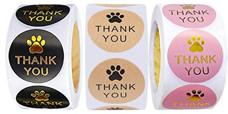 1500 Stück Dankeschön-Aufkleber, Dankeschön Aufkleber Kleine Business Hot Stamping/Kraftpapier 1 Zoll Katze Pfote Danke Aufkleber