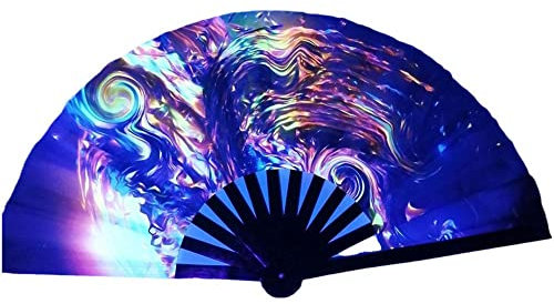 WAITLOVER 33cm Large Folding Hand Rave Fan Chinease/japanese Dance Fan Foldable Fan Gradient Reflective Fan Fest Colorful Gifts G5i6 Music