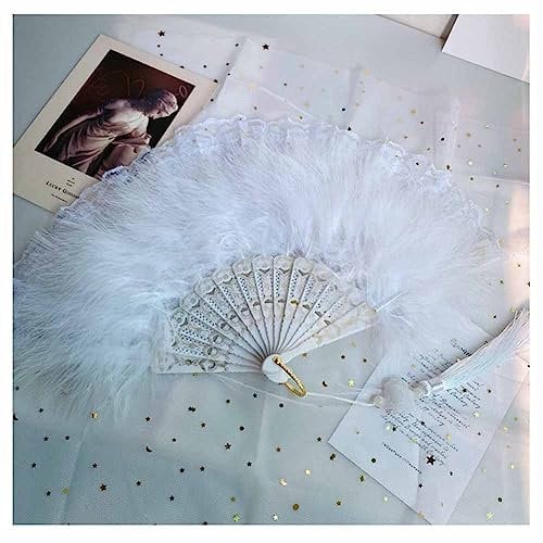 SHTGOI Women's Feather Fan Colourful Hand Fan Vintage Handheld Feather Fan Folding Fan with Lace Edge and Tassel Pendant for Costume Halloween Dance Show Tea Party Wedding Decoration Single-sided