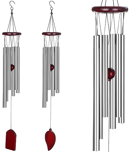 2 Pack Large Aluminium Wind Chimes 27 to Create a Zen Atmosphere | for Outdoor Garden Patio Decoration Classic Silver Wind Chime with Wind Catcher Suitable as A Gift for Mom Neighbor Unise