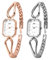 JewelryWe Uhren Damen Edelstahl Rechteck - 2pcs Silber/Rosegold Analog Quarz Armbanduhr mit Edelstahl Armband und Rechteckigem Strass Zifferblatt Beiläufige Armkette Uhr für Frauen Mädchen