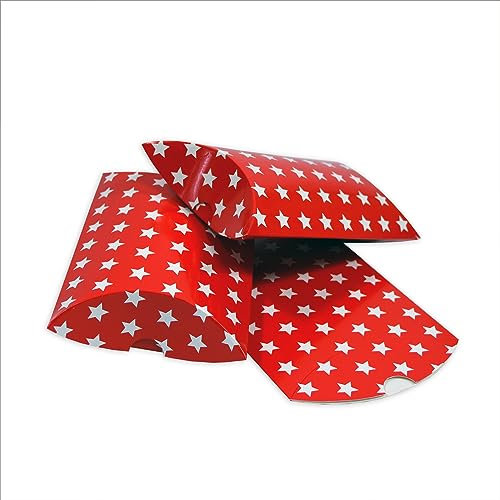 Frau WUNDERVoll® 12 Kissenschachteln, rot/weiß Sterne, 21x12cm (flach), 250g/ Kissenverpackungen, Pillow box, Faltverpackung, Geschenkverpackung, Gastgeschenk, Adventskalender