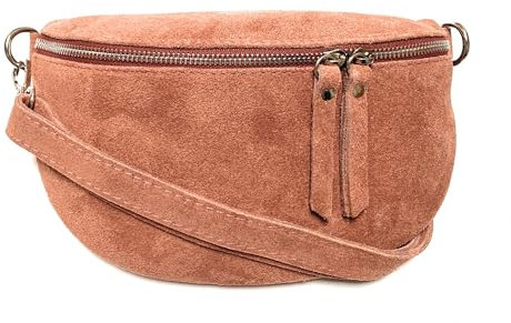 FASHION YOU WANT Damen Wildleder Leder Tasche Gürteltasche Crossbody Hüfttasche Bauchtasche Hüfttasche Umhängetasche Cross-Over Bodybag Schultertasche Handytasche Geldtasche (Altrosa)