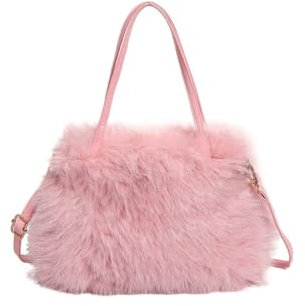 Ulisty Femmes Petit Fausse Fourrure de Renard Cabas Mini Sac Fourre-tout Sac à poignées Peluche Sac à épaule Sac à bandoulière Sac à main rose