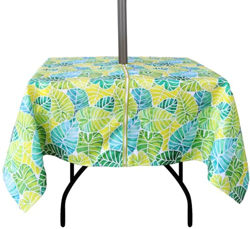 EHouseHome Outdoor and Indoor 60x60 inch Tablecloth with Umbrella Hole and Zipper, Waterproof Zippered Patio Cloths, Spring/Summer Table Covers for Backyard Circular Table/BBQs/Picnic