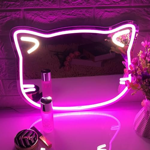 Nettes Kätzchen, das Neon-Spiegel-Lichter modelliert, kann auf dem Desktop platziert werden oder das Kinderzimmer suspendiert werden, um Freunde energiesparende praktische Schönheit zu senden