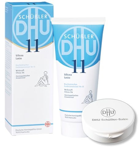 DHU Schüßler-Salz Nr. 11 Silicea D4 – Das Mineralsalz der Haare, der Haut und des Bindegewebes – das Original, 200 ml Lotion mit Tablettendöschen