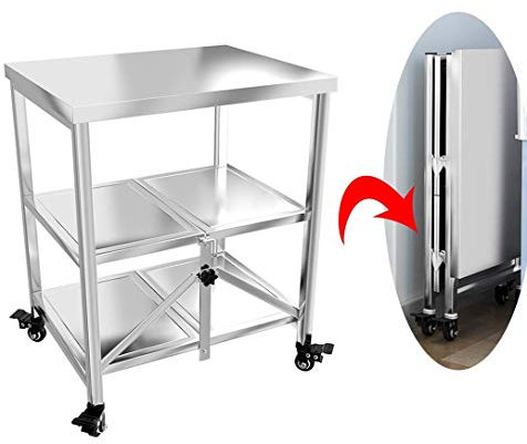 YOtat Foldable Kitchen Cart,Microwave Oven Container,Stainless Steel Shelf Serving Cart Island Trolley With Wheels,Bedroom Bathroom Shelf With Wheels (45 * 60 * 80Cm)