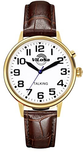 ViLoSa German Talking Wrist Watch with Leather Strap for Blind Announcement of Time, Date and Day of The Week, for Seniors