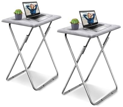 Beistelltisch Klappbar, Balkontisch Klappbar, Klapptisch Klein, Foldable Table, Kleiner Beistelltisch Outdoor, Für Wohnzimmer Esszimmer Terrasse Garten, Rechteckig, Weißer Marmor(2pcs), 37x47x66cm