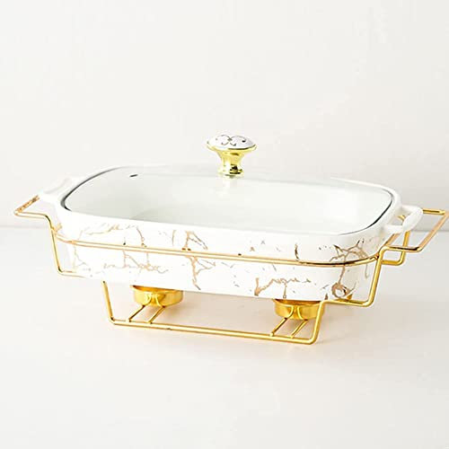 Ceramics Chafing Dish Buffet Set, Imitation Marble Finish Buffet Chafer With Glass Lid, Food Warmer For Weddings, Buffets Or Other Banquets