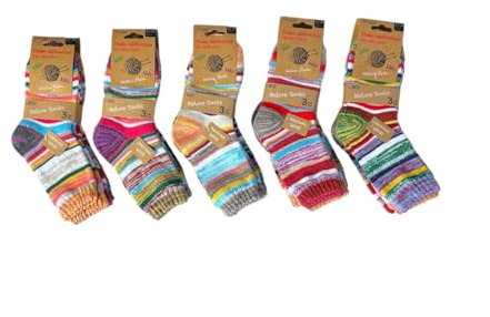 HomeRelax&Style Kinder Wollsocken 3er Pack » 3 Paar bunt geringelte Strümpfe » Kinderstrümpfe Nature Socks » Wintersocken für Kinder