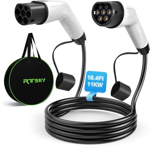 RTSKY Typ 2 Ladekabel 11kW 5M 16A Ladekabel Elektroauto Typ 2 3-Phasig für E-Auto EV/PHEV Typ 2 auf Typ 2 Mode 3 Ladekabel mit Tragetasche Geeignet für Tesla Model 3/Y e-Golf ID.3 i3 (TÜV/CE/IP65)