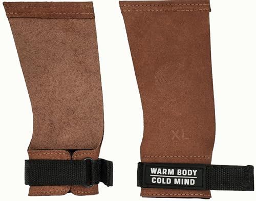 WARM BODY COLD MIND Leder Handgriffe ohne Löcher mit Handgelenkstütze für Krafttraining, Kreuzheben, Gymnastik, Cross-Training, Klimmzüge, Fitness – Schutz für Handflächen (Bernstein, L)