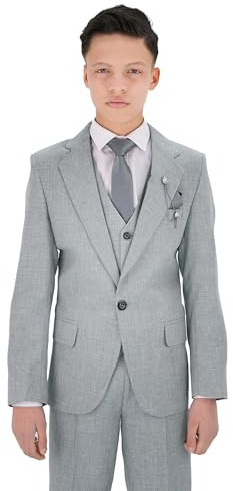 Boys Textured 8-Piece Formal Suit - Slim Fit for Pageboy, Wedding 129 Slate Gray Sizes 16 Years UK